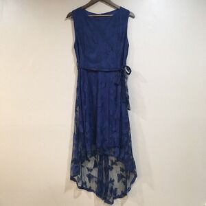Butterfly Lace Mesh Overlay Midi Dress Womens XL Blue Whimsigoth Fairy Ethereal